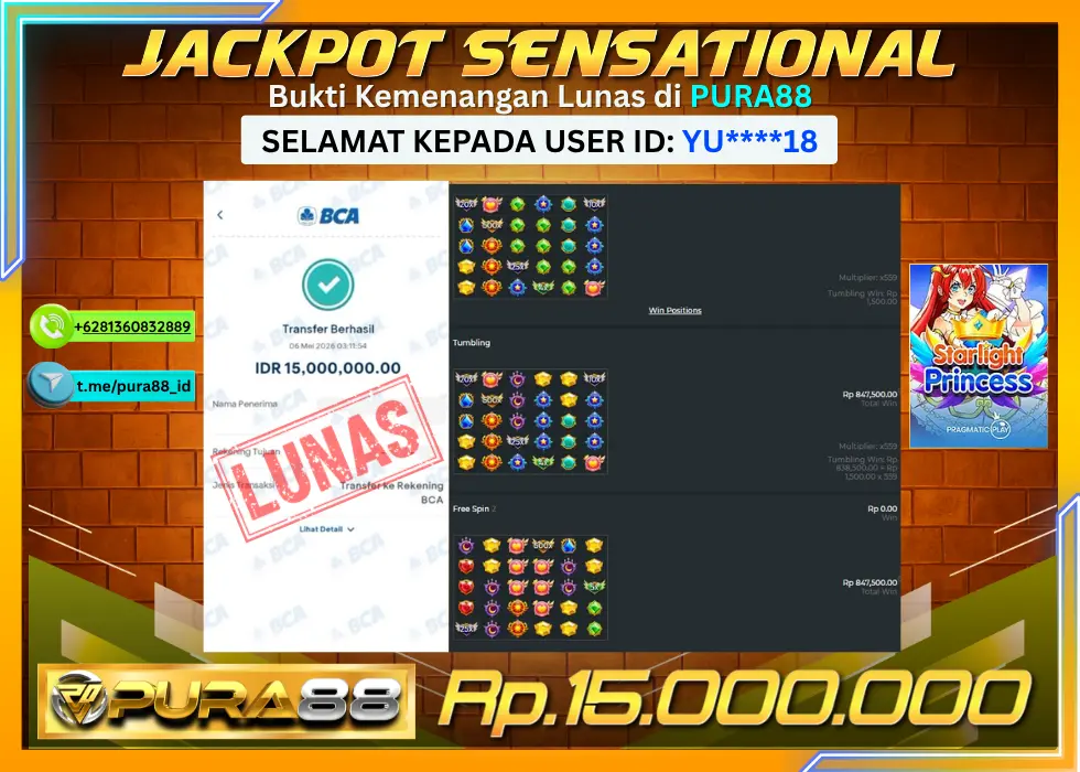 PURA88 JACKPOT STARLIGHT PRINCESS Rp 15.000.000,- LUNAS